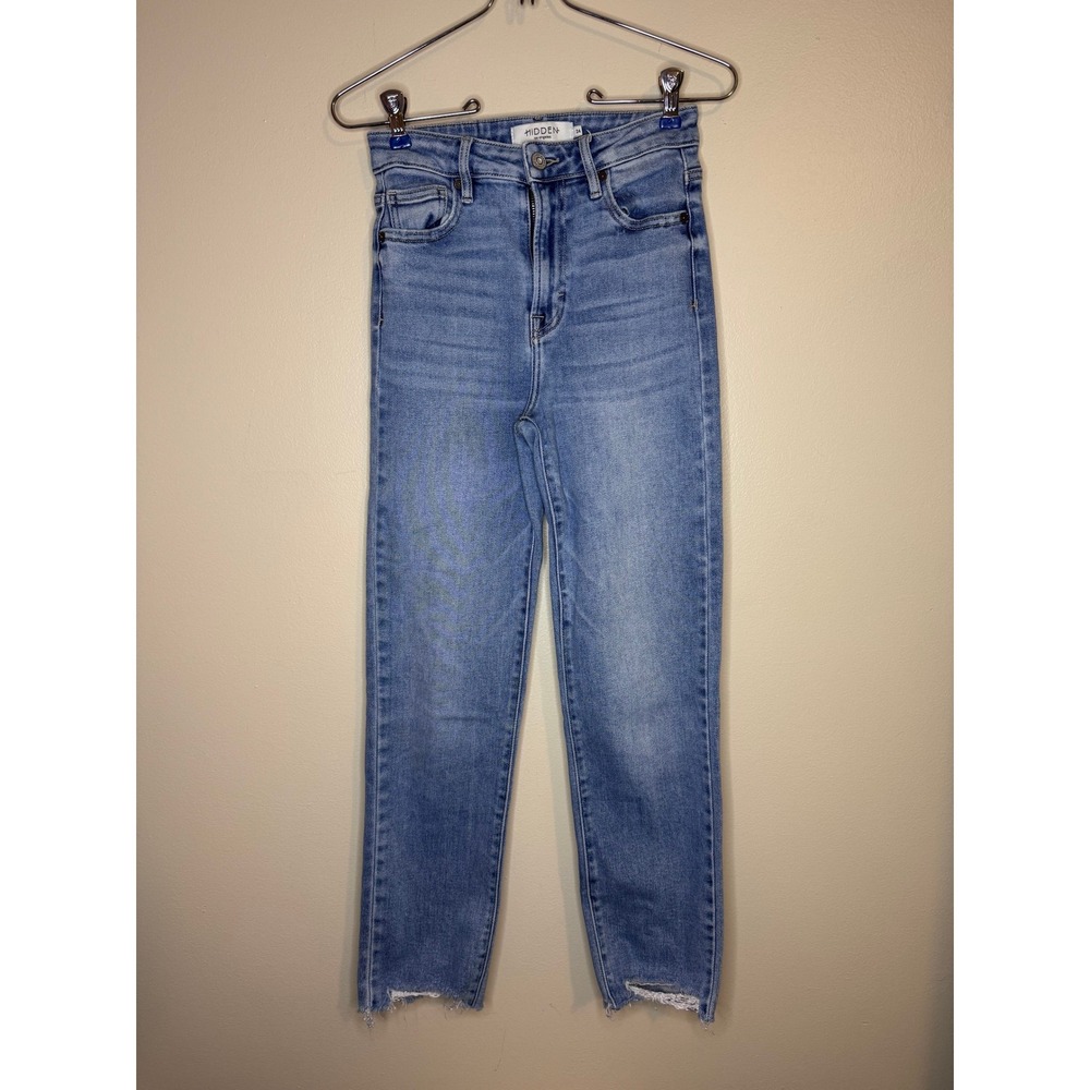Hidden Jeans Los Angeles High Rise Straight Leg Raw Hem Medium Wash Denim 24